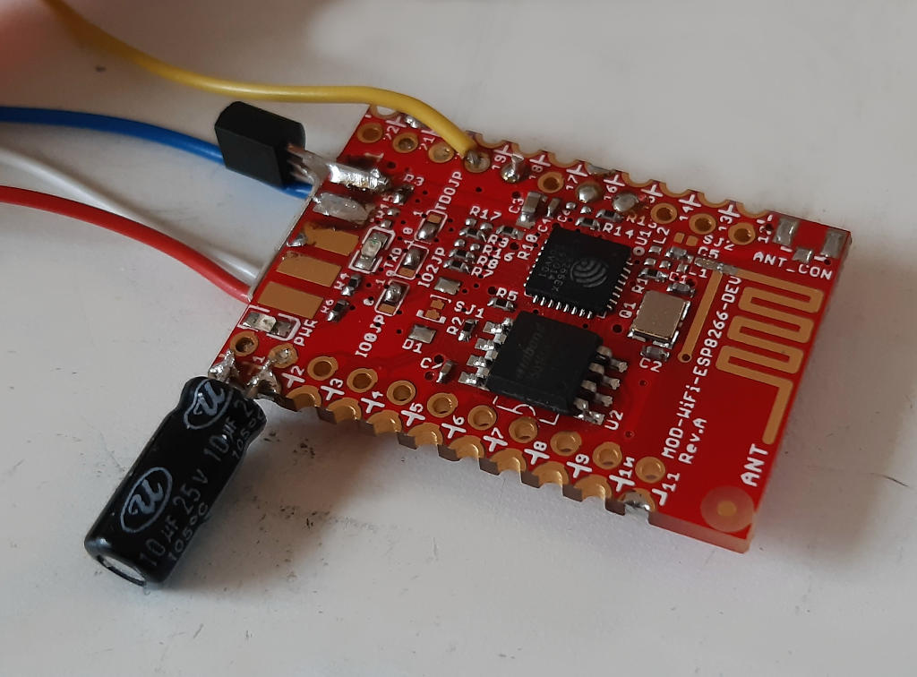 Olimex ESP8266 board with wires off to the standby board